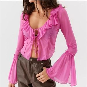 Urban Outfitters Pink Gossamer Flyaway Bell Sleeve Blouse